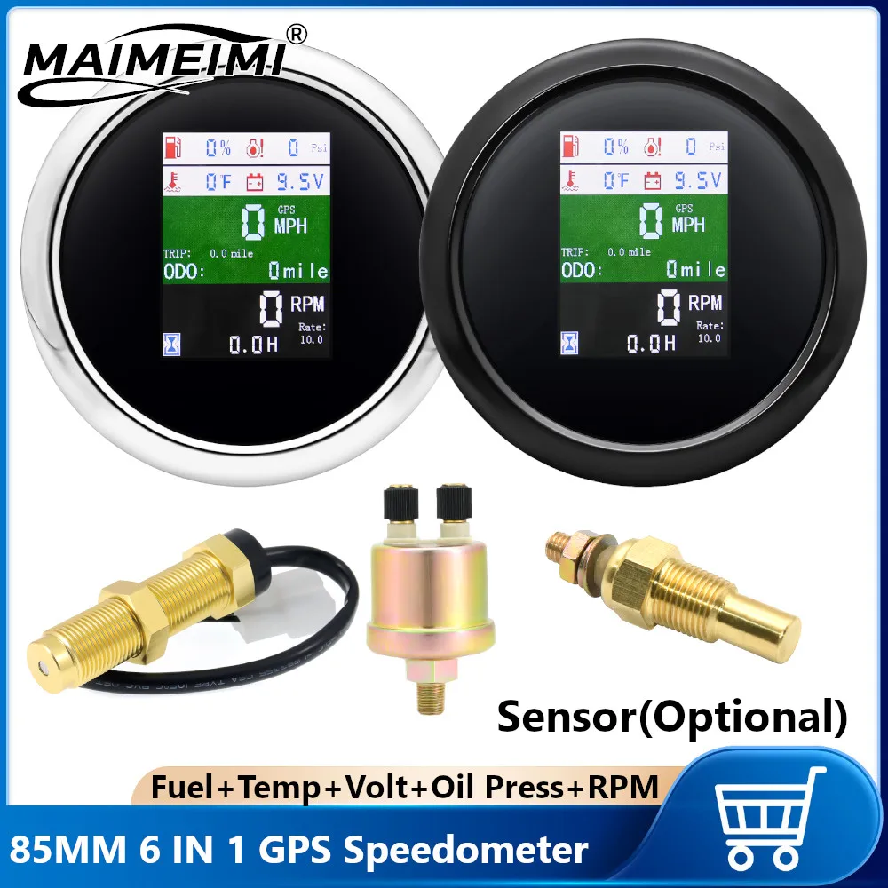 

6 in 1 Multi-functional Digital Gauge GPS Speedometer Tachometer Fuel Level Water Temp Oil Press With Alarm Temp Fuel Sender