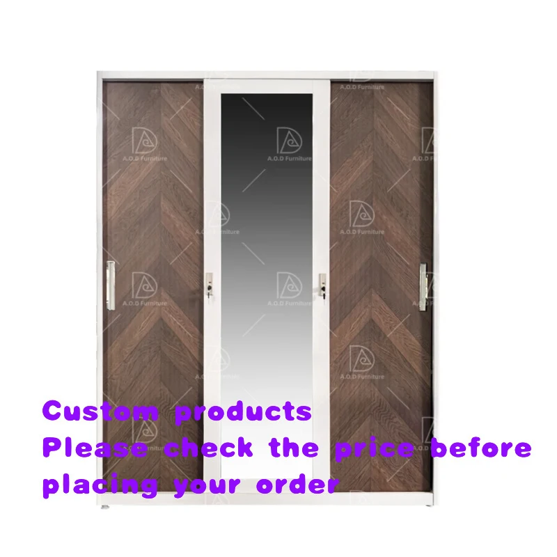 custom.Luxury 3-Door Steel Wardrobe with Modern Metal Printing Hanging Feature Bedroom Living Room Laundry or Hall Use