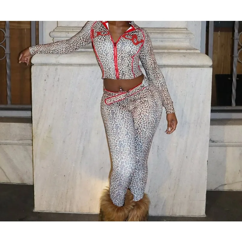 

Tracksuit Two Piece Set Women Autumn 2025 New Zip Crop Jacket+Metal Sash Leggings Sporty Matching Stretch Streetwear Suits