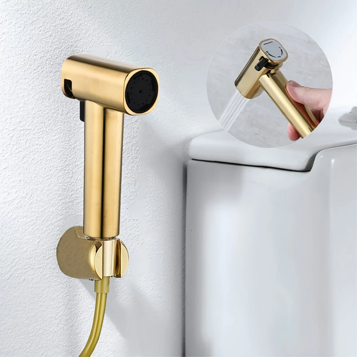 Handheld toilet spray gun - adjustable water pressure, ABS material, chrome-plated finish, includes hose, easy installation.