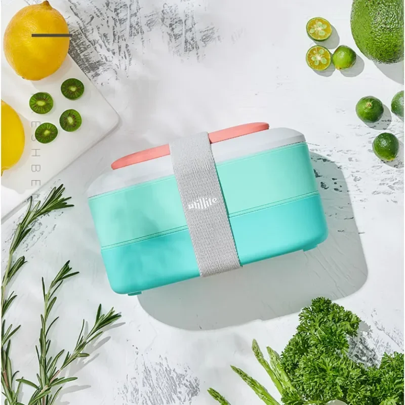 

Japanese Bento Box: Double-Layer Office Worker Lunch Container, Fashionable Contrast Color, Safe Design, Portable Meal Carrier