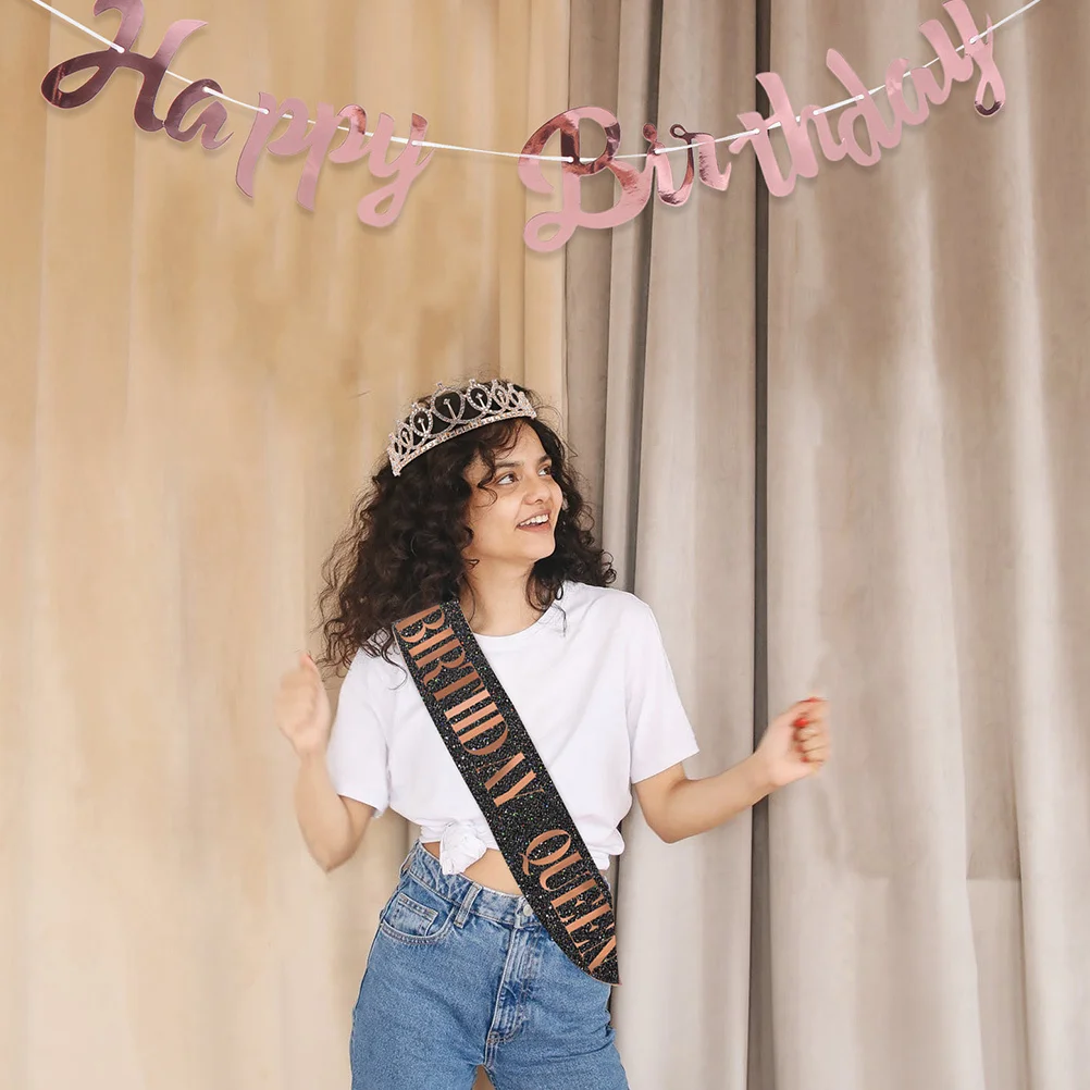 

1 set 1 Set Crown Sash Set For Girls Women Birthday Party Supplies Decorative Etiquette Belt Creative Birthday Sash Hair Styling