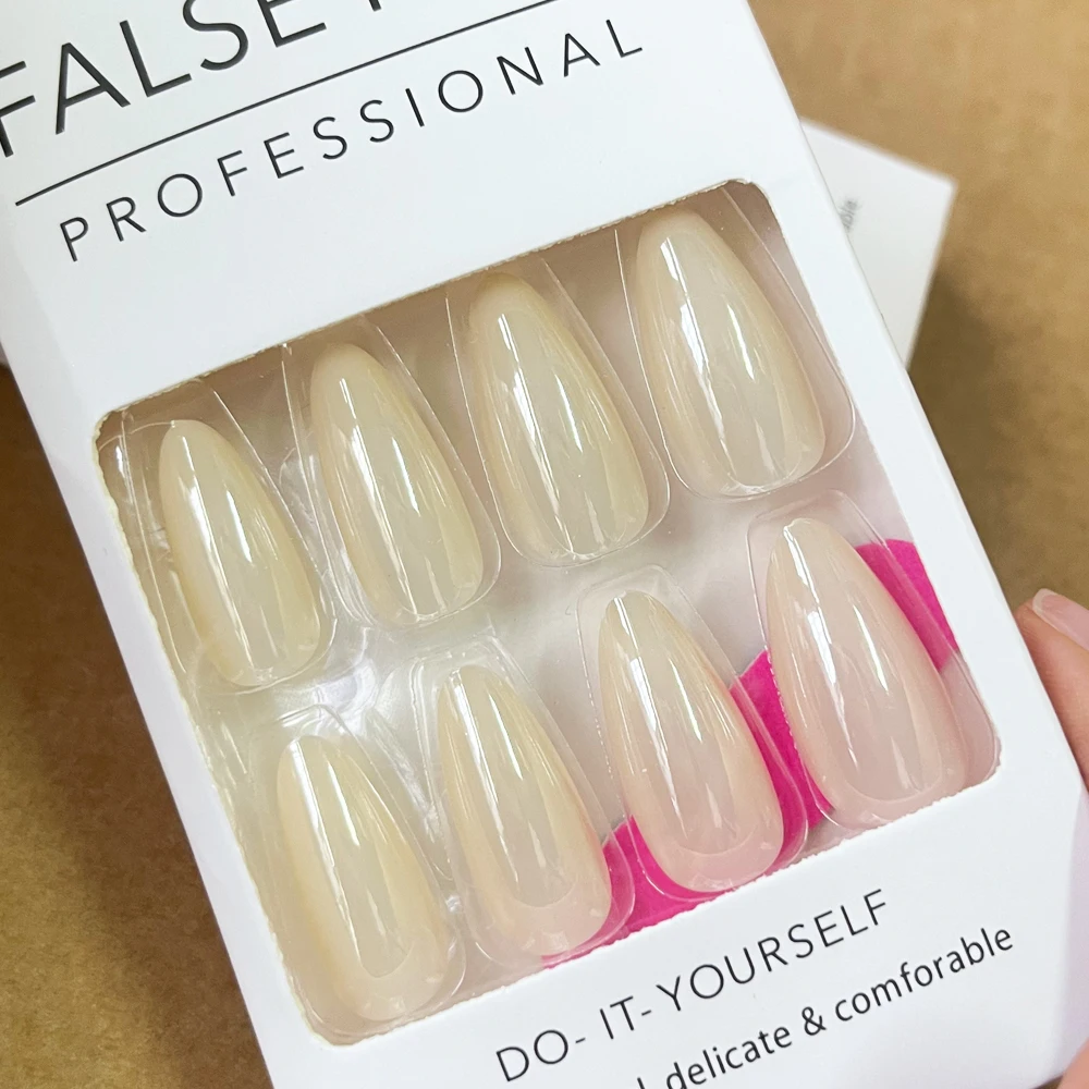 24 pezzi di perle di mandorla unghie finte lucide stile coreano copertura completa polvere Aurora che indossa unghie finte ins matrimonio/chiodo artificiale quotidiano