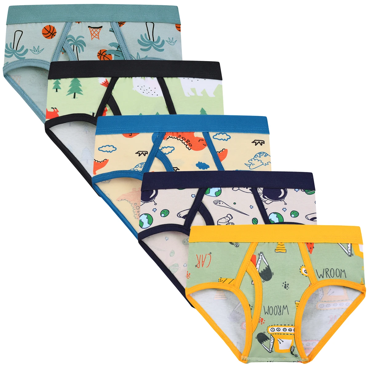 Kleine Jungen Cartoon-Design Baumwolle Komfortable Dehnbare Dreiecks-Slips 5 Paar