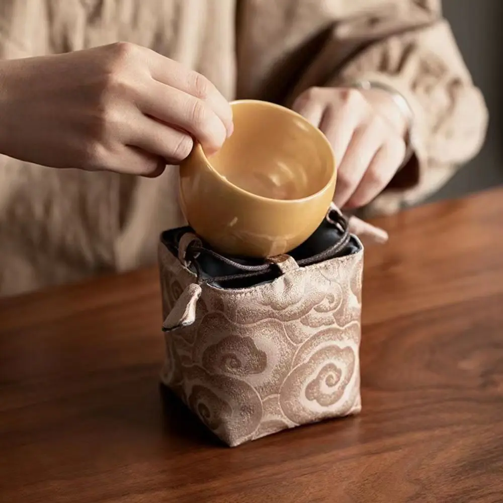 Chinese Style Tea Set Storage Bag Thickened Embroidered Teapot Cloth Pouch Portable Multi-functional Teacup Drawstring Bags