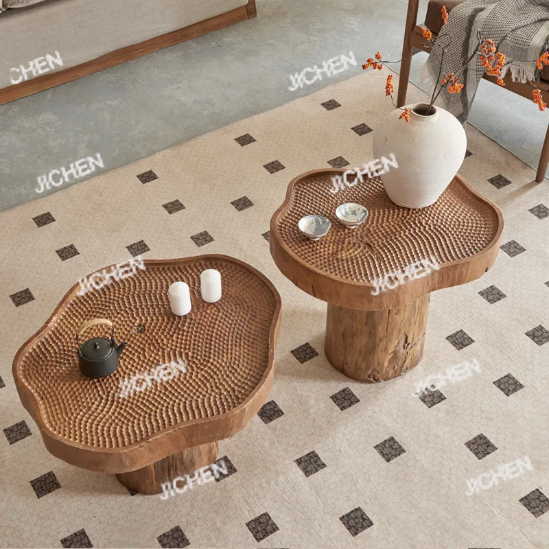 

Wabi Sandy Wind Solid Wood Coffee Table Sofa Side Japanese-style Log Living Room Round Stump Tea Table