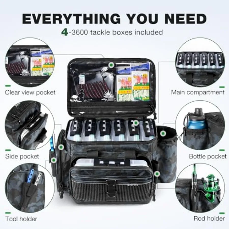 Fishing Tackle Box, Waterproof 3600 and 3700 Tackle Trays, Plastic Tackle Box Organizer with Removable Dividers Storage Lure Bo
