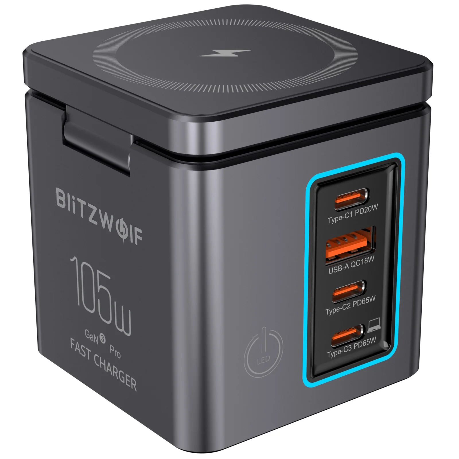 [GaN Tech] Blitzwolf BW-i113 105W Stasiun Pengisian Daya Desktop 6-In-1 dengan Pengisi Daya Nirkabel PD QC Pengisian Cepat dengan Steker UE LED