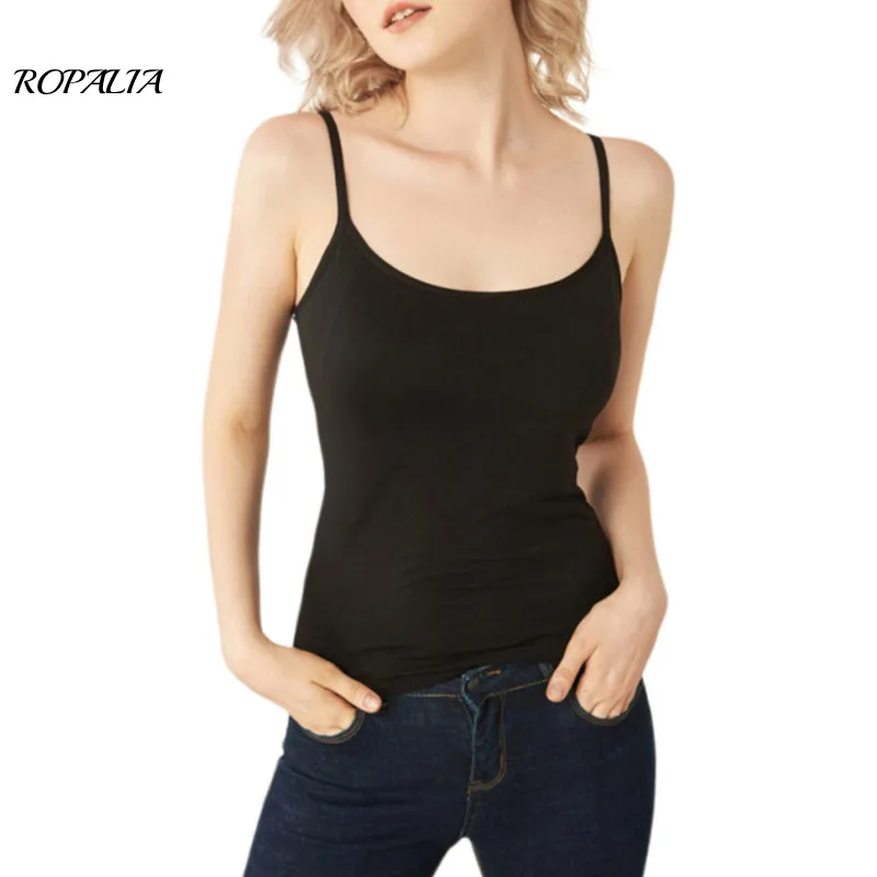 

Women's Modal One-Piece Camisole With Built-In-Bra Inner Outer Wearable Adjustable Spaghetti Strap Casual Stretch Tank Tops