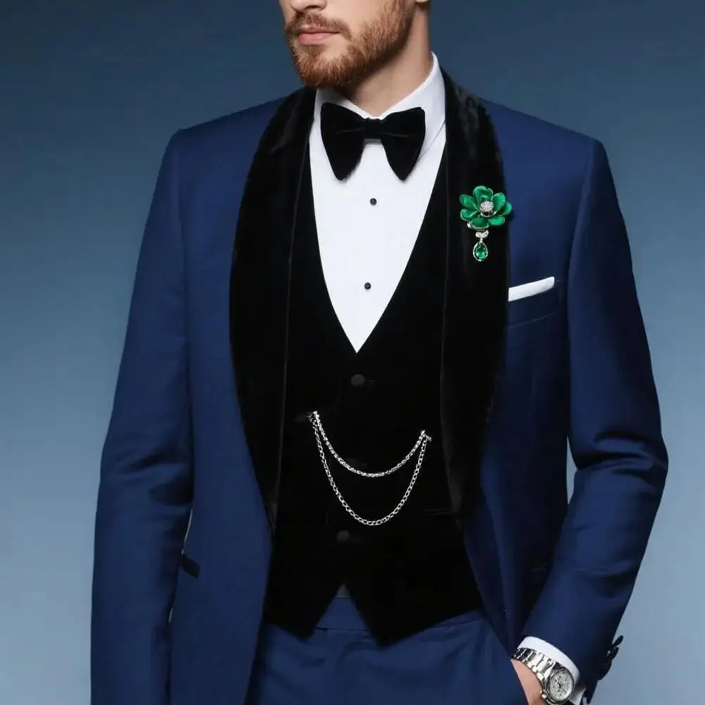 

Men's Suit 3 Pieces Groom Tuxedos Business Suits Slim Fit Blazer Double Breasted Vest Pants for Wedding Party
