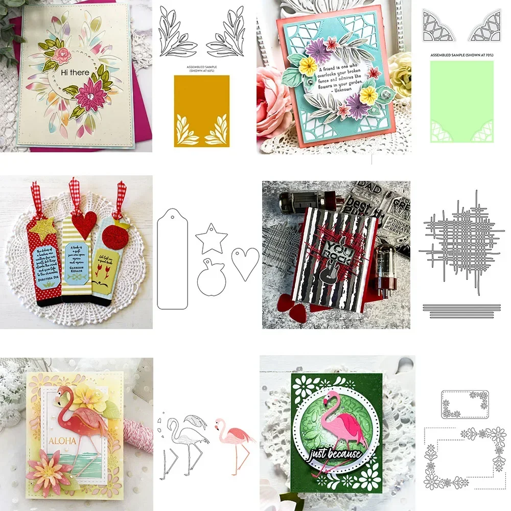 Blume Blätter Kanten Spitze Ecke Metall Stanzformen Lesezeichen Flamingo Rechteck Rahmen Sterben Für DIY Scrapbooking Karte Handwerk Machen