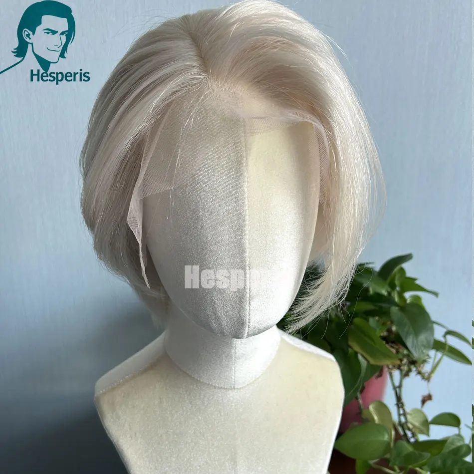 Hesperis 13x4 شعر الإنسان شعر مستعار أشقر فضي مع جزء جانبي تأثيري قصير البلاتين شقراء الدانتيل الجبهة شفافة غلويليس الباروكات