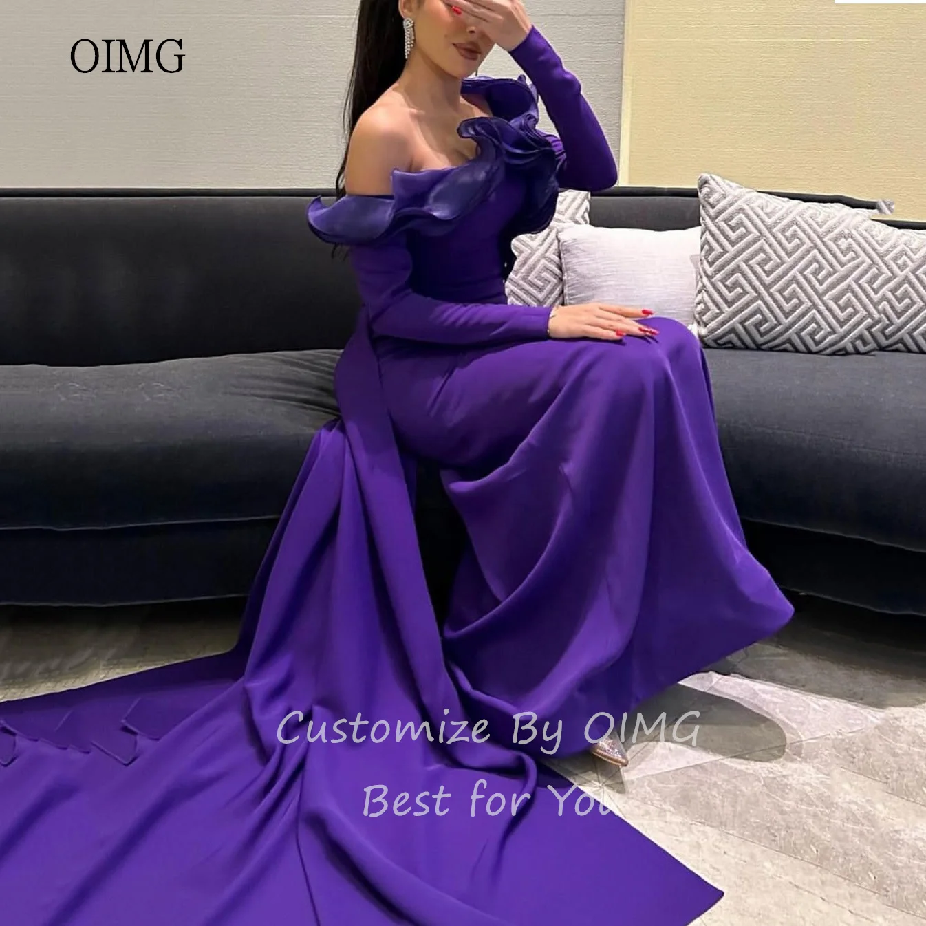 OIMG Elegant Mermaid Formal Prom Gowns Off The Shoulder Evening Dress Floor Length Side Trailing Women Party Dresses Customized