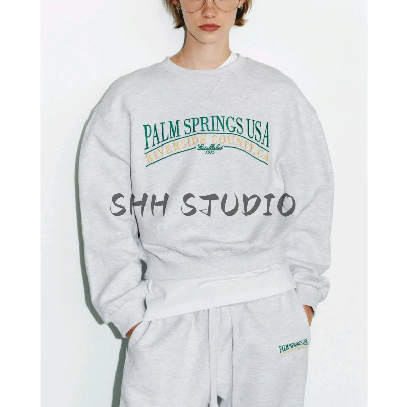 Comoda felpa rotonda allentata stampata Ne e pantaloni lunghi casual Set Faion per abbigliamento autunnale lungo in cotone da donna