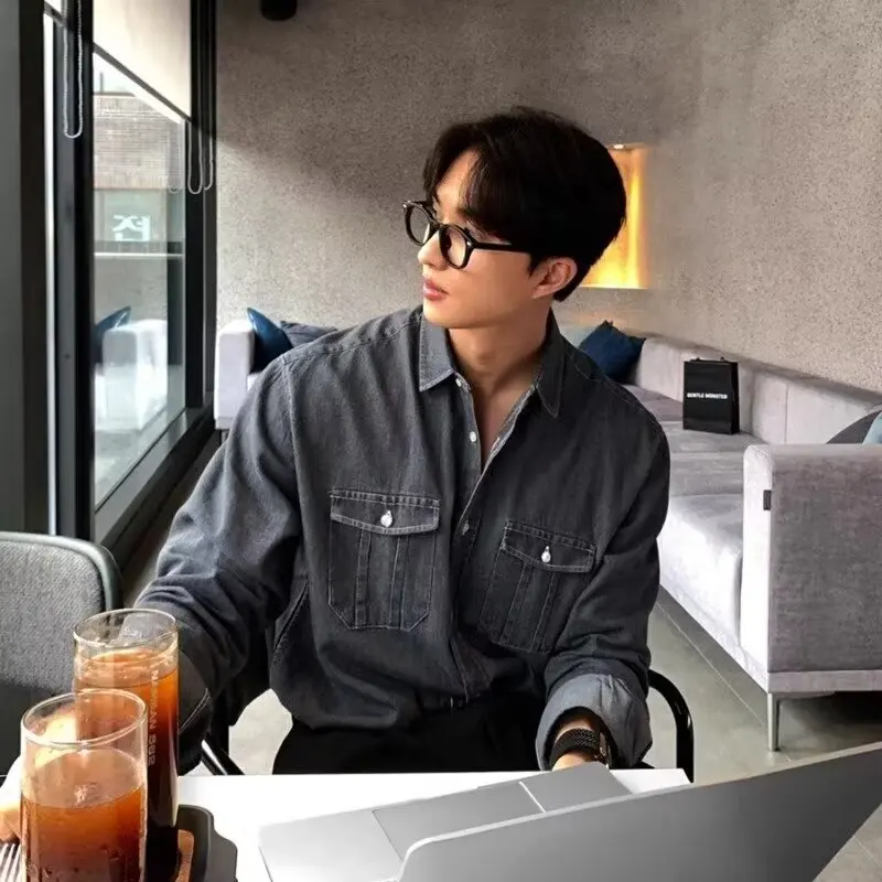 Denim Shirt Men's Trendy Brand Hong Kong Style Retro Fashion Jacket Casual Handsome Simple Long Sleeve Versatile