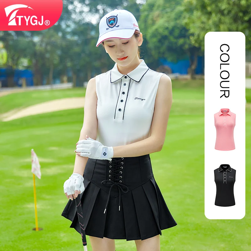 TTYGJ Golf Women\'s Summer Golf Clothing Sleeveless Golf Undershirt Thin Vest Quick Dry Lapel T-shirt Sportswear