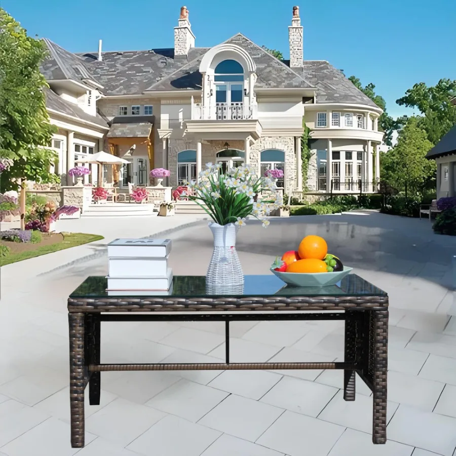

Outdoor patio Furniture 1 Coffee Table with clear tempered glass