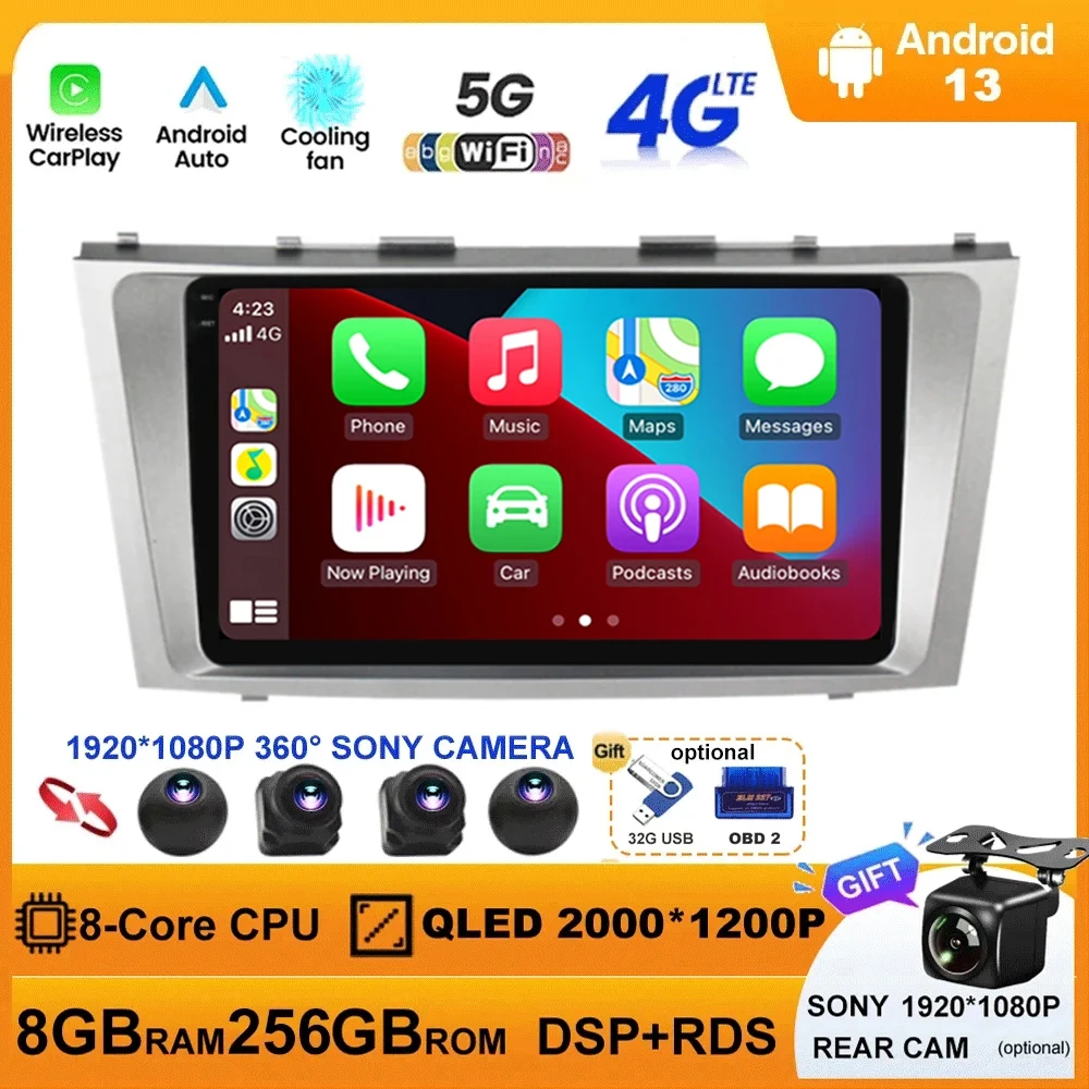 

4G Net WIFI Android 13 For Toyota Camry 2006 - 2011 Car Radio Navigation GPS Multimedia Player DVD BT RDS DSP Carplay AUTO