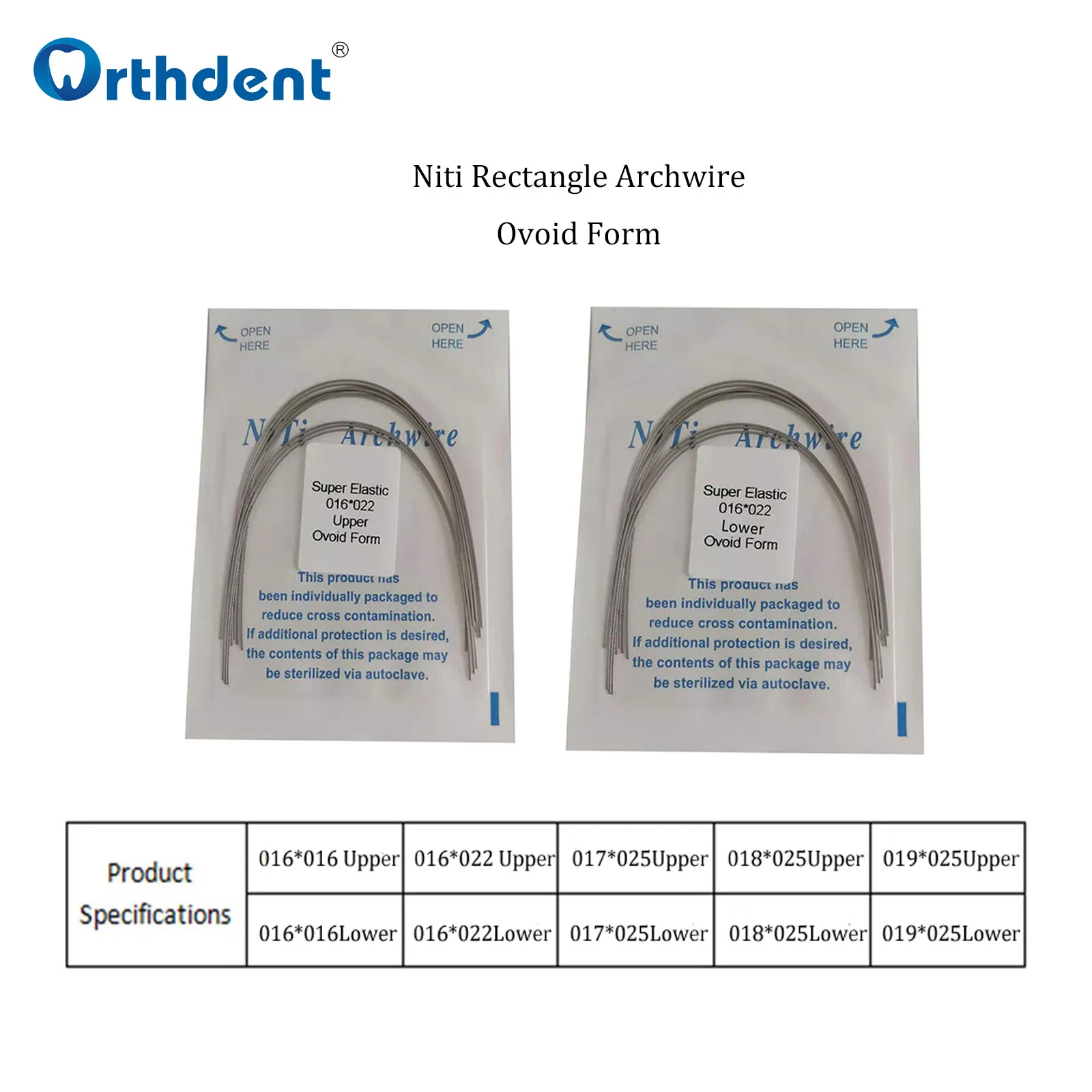 Orthdent 10 Packs Dental Arch Wires Orthodontic Super Elastic NITI Round / Rectangle Archwire Natural / Ovoid Form Upper / Lower