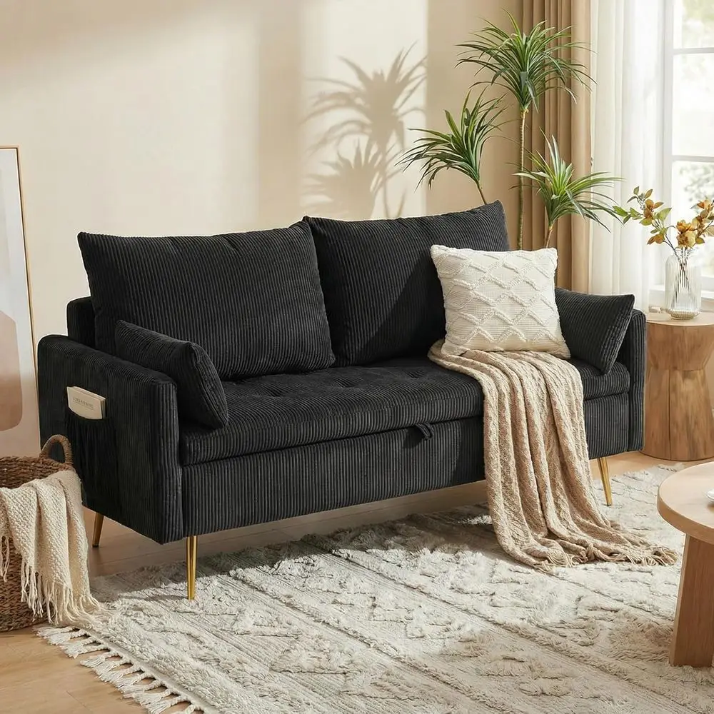 

Compact 2-Seater Corduroy Loveseat with Removable Covers and Metal Legs for Small Spaces and Bedrooms