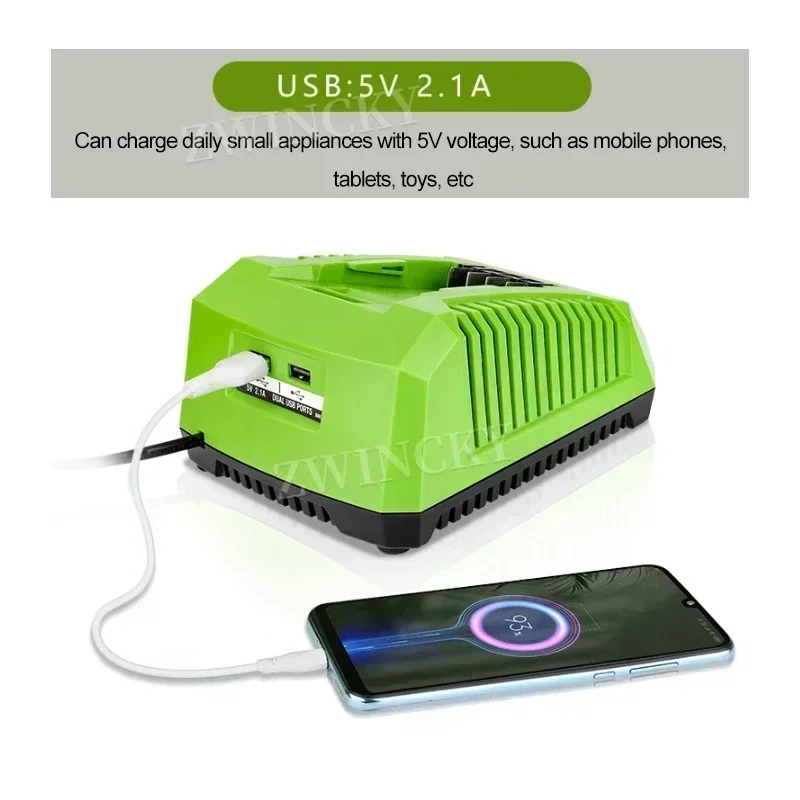 Caricabatteria compatibile per GreenWorks adattatore di alimentazione per batteria al litio 48/24V con doppia porta USB caricabatterie per utensili