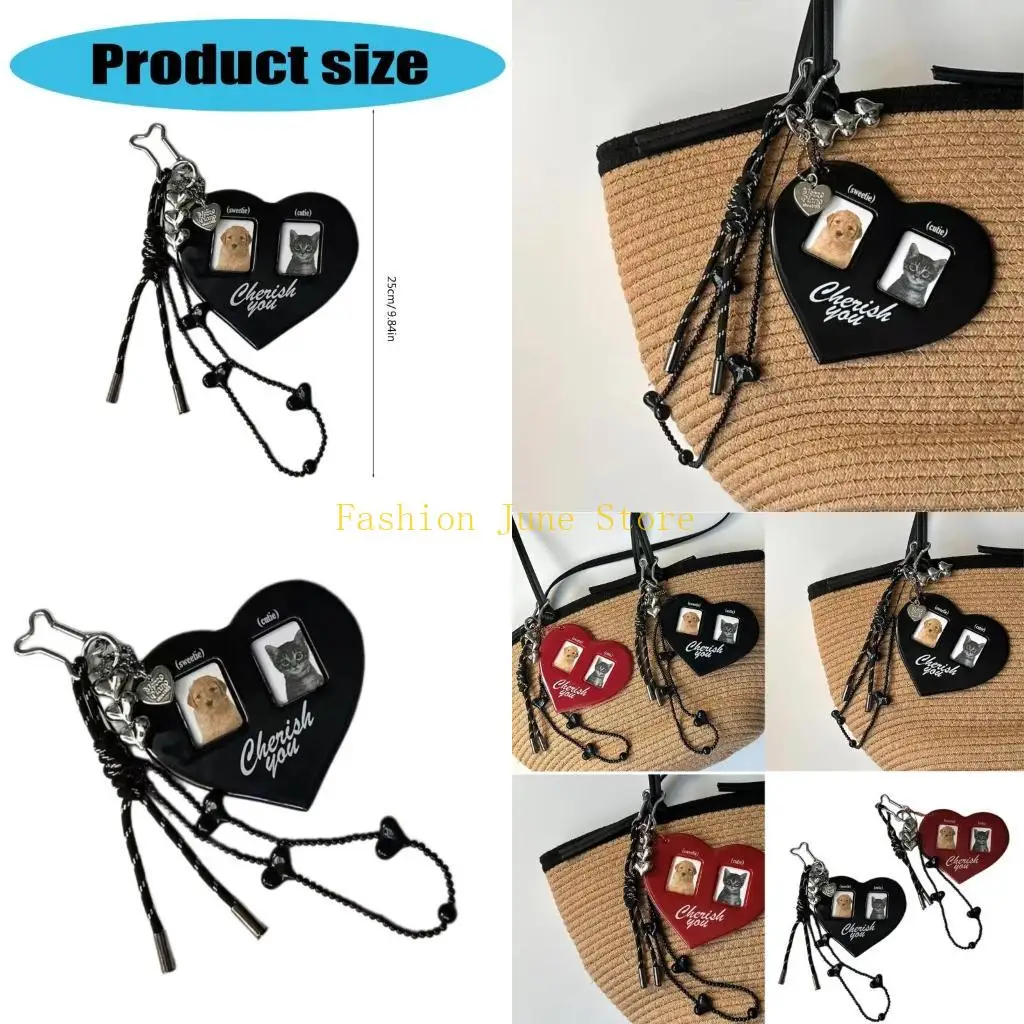 N5KA Rings With Integrated Card Wallet Delicate Heart Keychain with Multiple Card Holder Stylsih Heart Beaded Keyrings