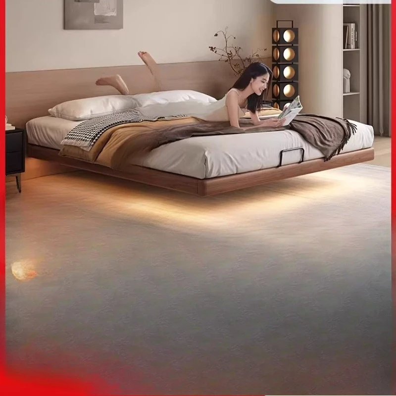 

Medieval style no bedside all solid wood flush edge suspended bed