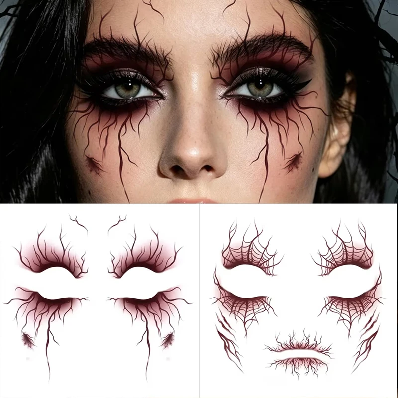 1pcs Vein Design Fake Tattoo for Halloween Party Body Art Waterproof Vascular Tattoo Stickers for Women Men Eyebrow Face Makeup