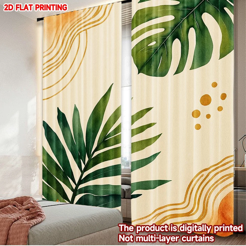 2D flat printing 2pcs Window Drapes Tropical Leaves and Waves Digital Printed Polyester Drapes Holiday Decorations Perfect for
