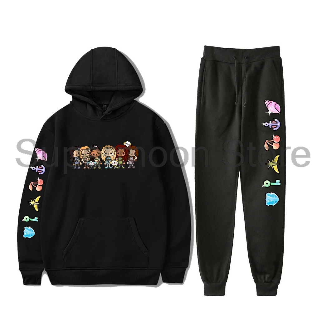 Kpop katseye anime logotipo moletom com capuz calças jogger conjuntos de duas peças moletom + moletom masculino feminino conjunto 2025 bela caos tour