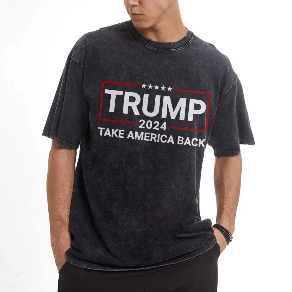 

Neutral Retro Washed Short-Sleeved T-Shirt Trump Letter Graphic Printing Loose Shoulder High Quality Fabric Trend New 2024