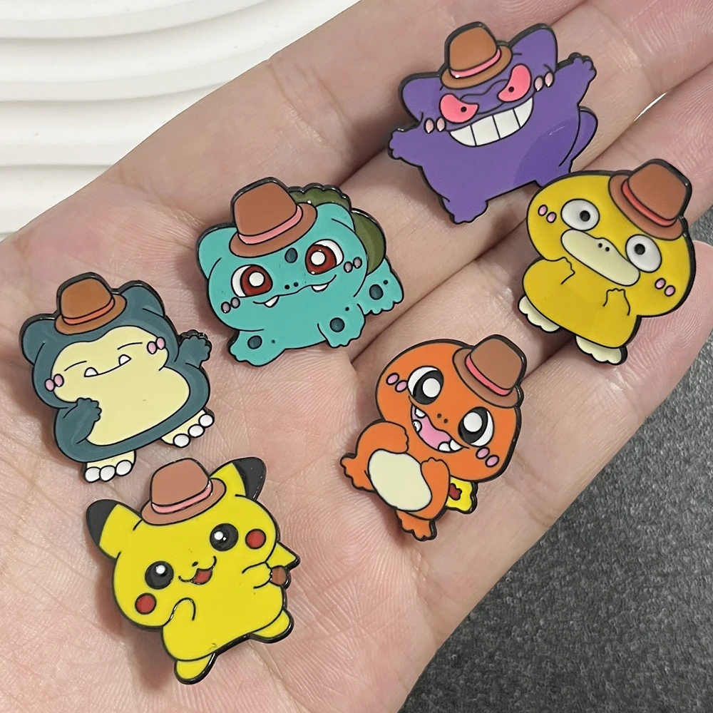 6pcs Anime Pokemon Enamel Pins Set Psyduck Gengar Pikachu Cosplay Brooches Unisex Backpack Jewelry Gift for Fans
