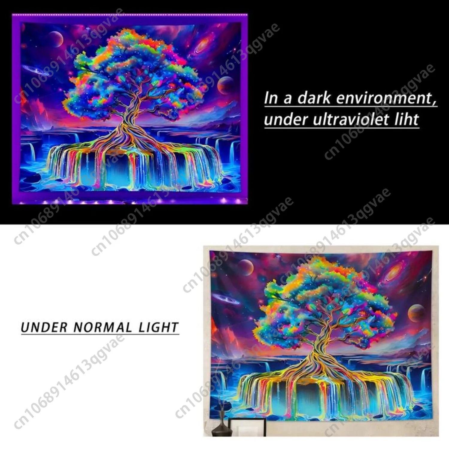 رد الفعل شجرة نمط نسيج ملون السماء المرصعة بالنجوم والقمر نسيج الخيال الفضاء غرفة المعيشة الديكور جدار مخصص الديكور