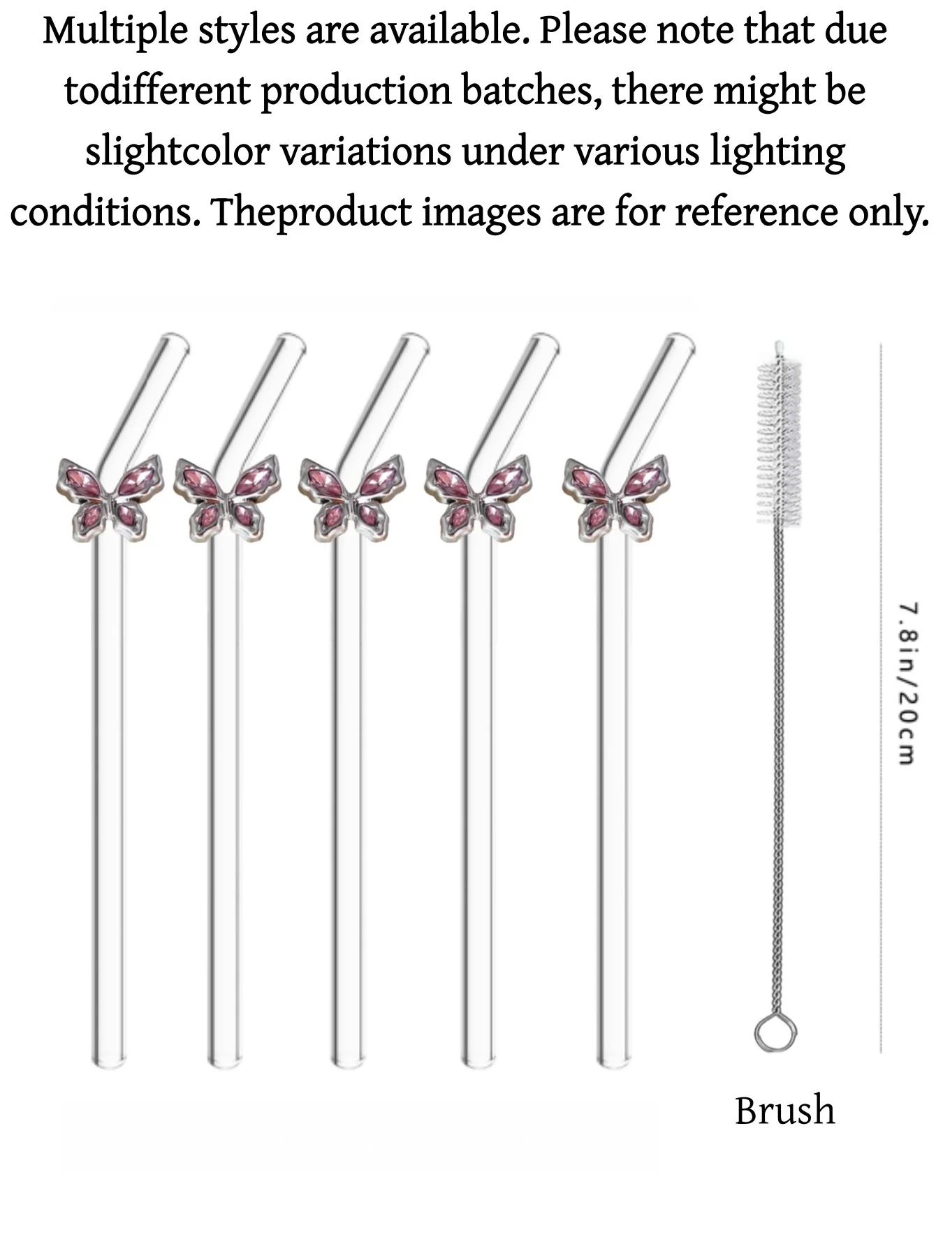 Gothic Butterfly Glass Straw Set, Handcrafted Transparent Bendable Straws for Coffee, Party Essential, Beach Picnic Props