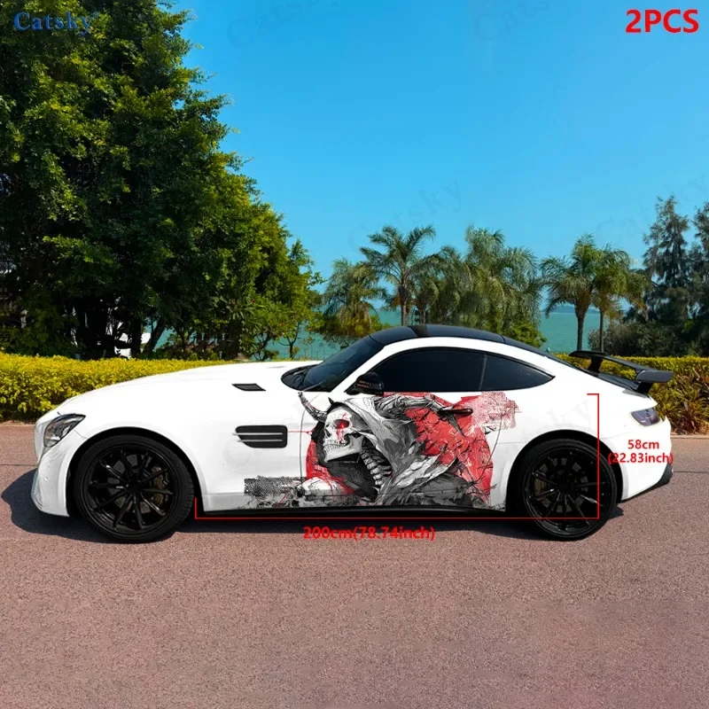 2pcs.High-Quality Cool Devil Skull with Spots and Cloak Car Wrap Sticker, Suitable for Any Car Model, Decorative and Prac