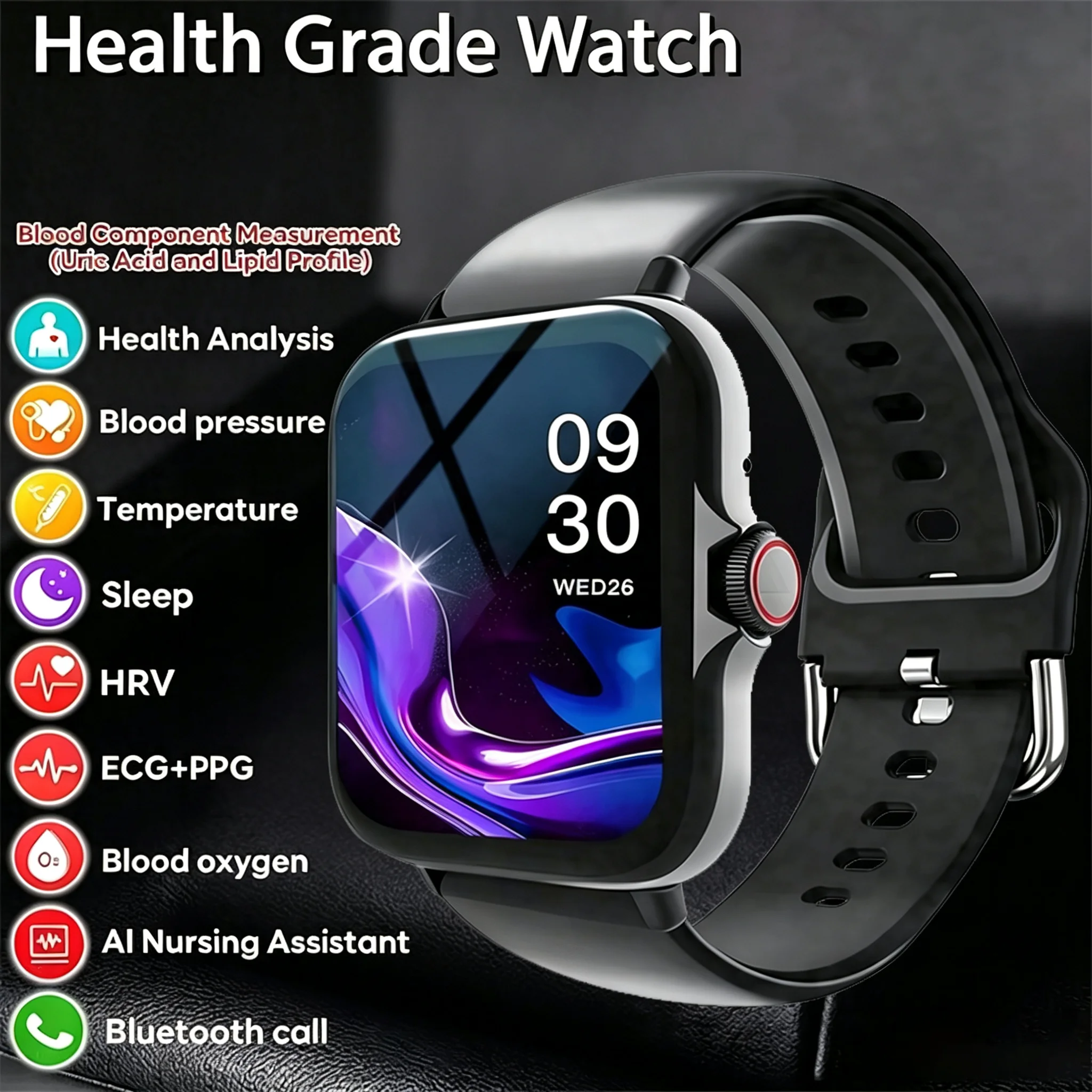 2026 Smartwatch mit HD-Bildschirm, 5ATM wasserdicht, Bluetooth-Anruffunktion, Fotosteuerung, Sportmodus, DIY-Zifferblatt für Männer und Frauen