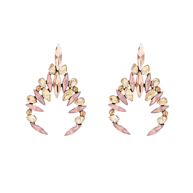 Fashion alloy inlaid colored diamond geometric earrings women's high sense versatile catwalk earrings jewelry wholesale