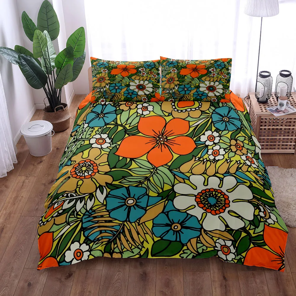 Retro 70s Plate Vintage Duvet Cover Set King Queen Double Full Twin Single Size Bed Linen Set