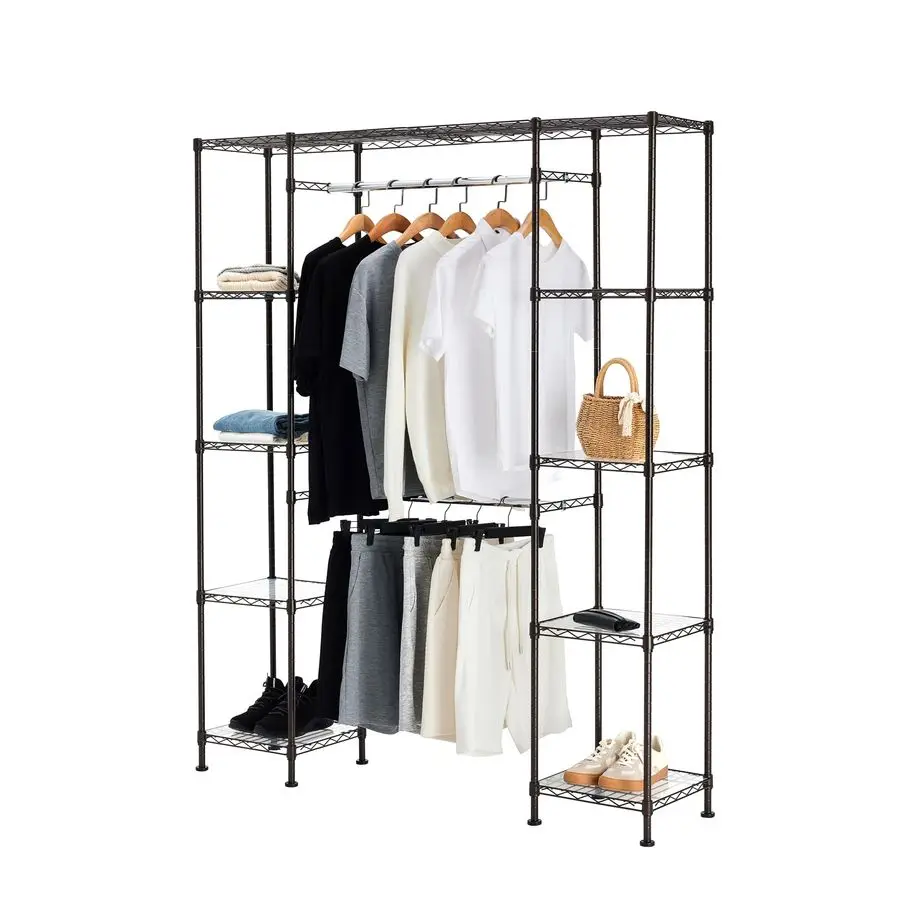 

Basics Expandable Metal Hanging Closet Organizer and Storage Rack Wardrobe with Shelves, 5780L x 14W x 72H, Bronze