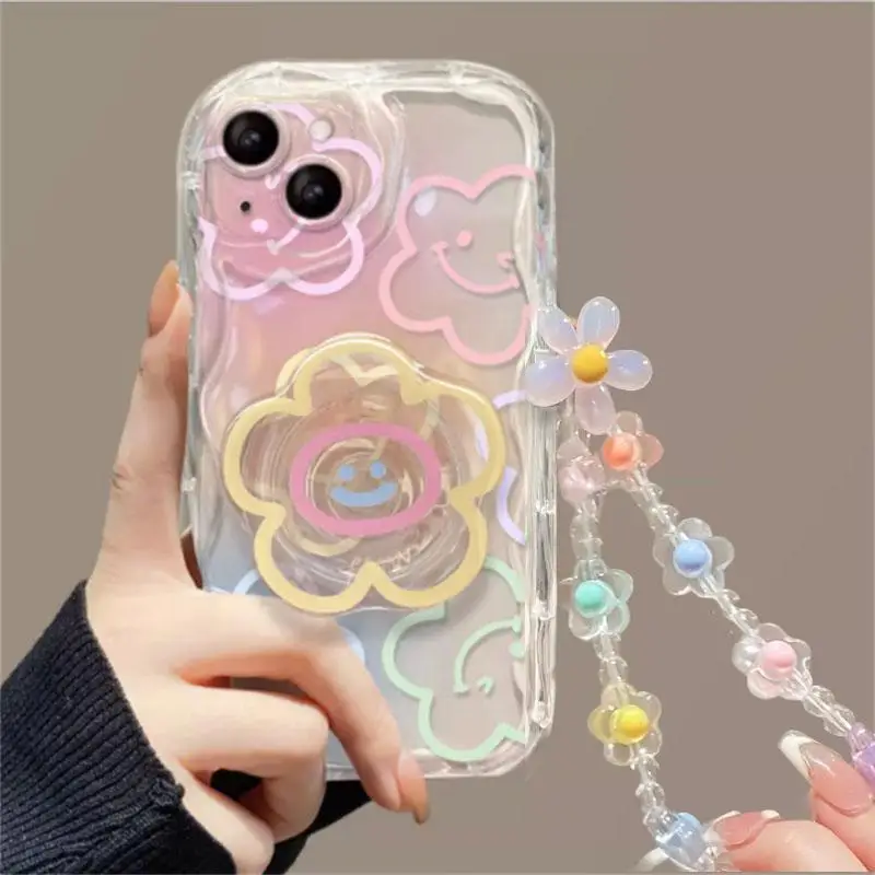 Case for Samsung Galaxy S24 Ultra A54 A55 A24 A33 A34 A35 A30 A20 A31 A32 A50 A50S A51 A52 A53 Soft Clear TPU Cover Flower Chain