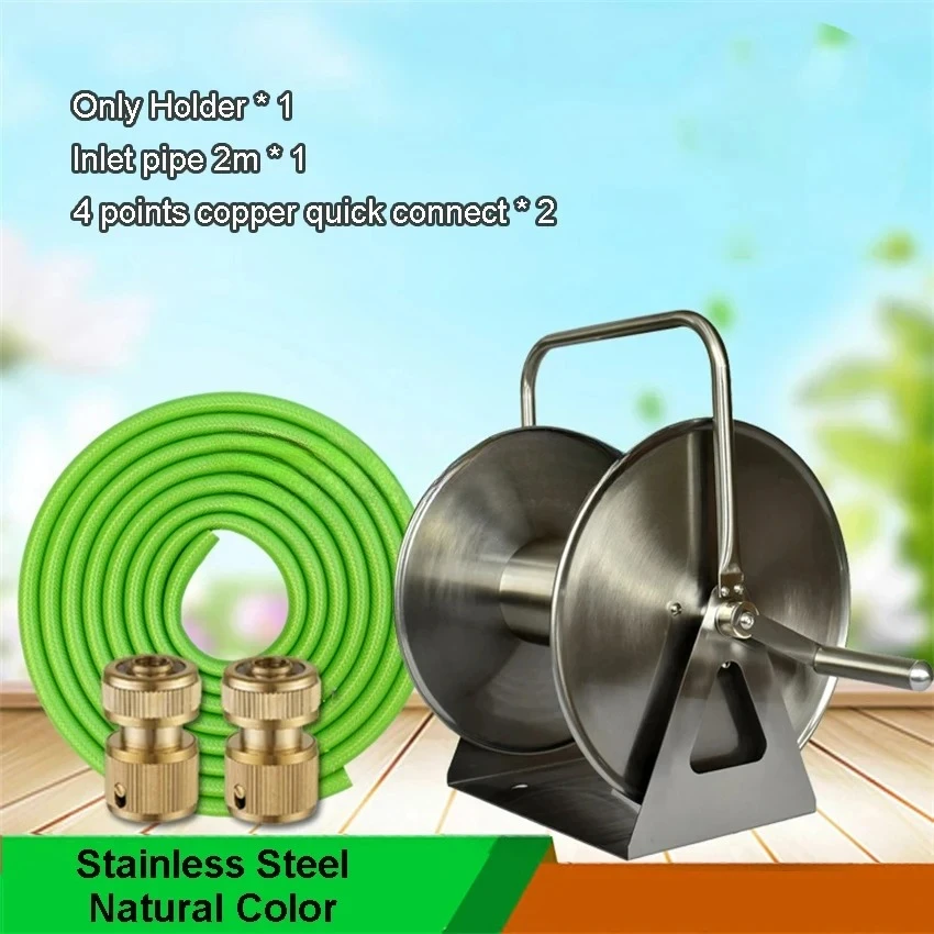 Wall Mount Portable Water Hose Reel Heavy-Duty Stainless Steel Garden Irrigation Systems Holder Hose Car Wash Pipe Rack
