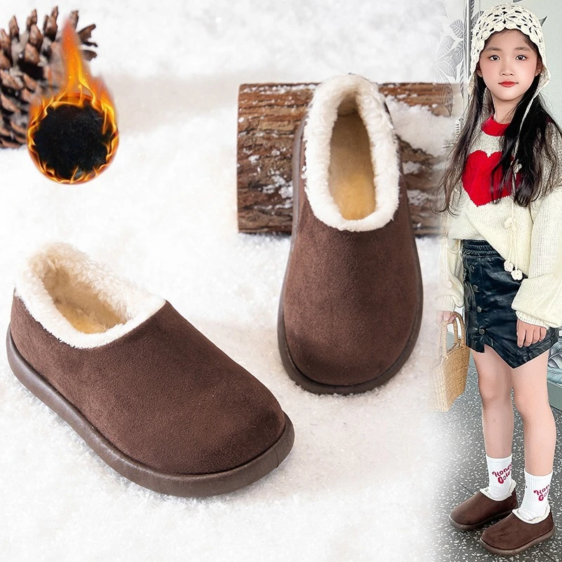 

Winter Children Snow Boots Furry Half Shoes Loafers Slippers Open-back Casual Shoes Comfortable Slides Sandal Slip On Flats