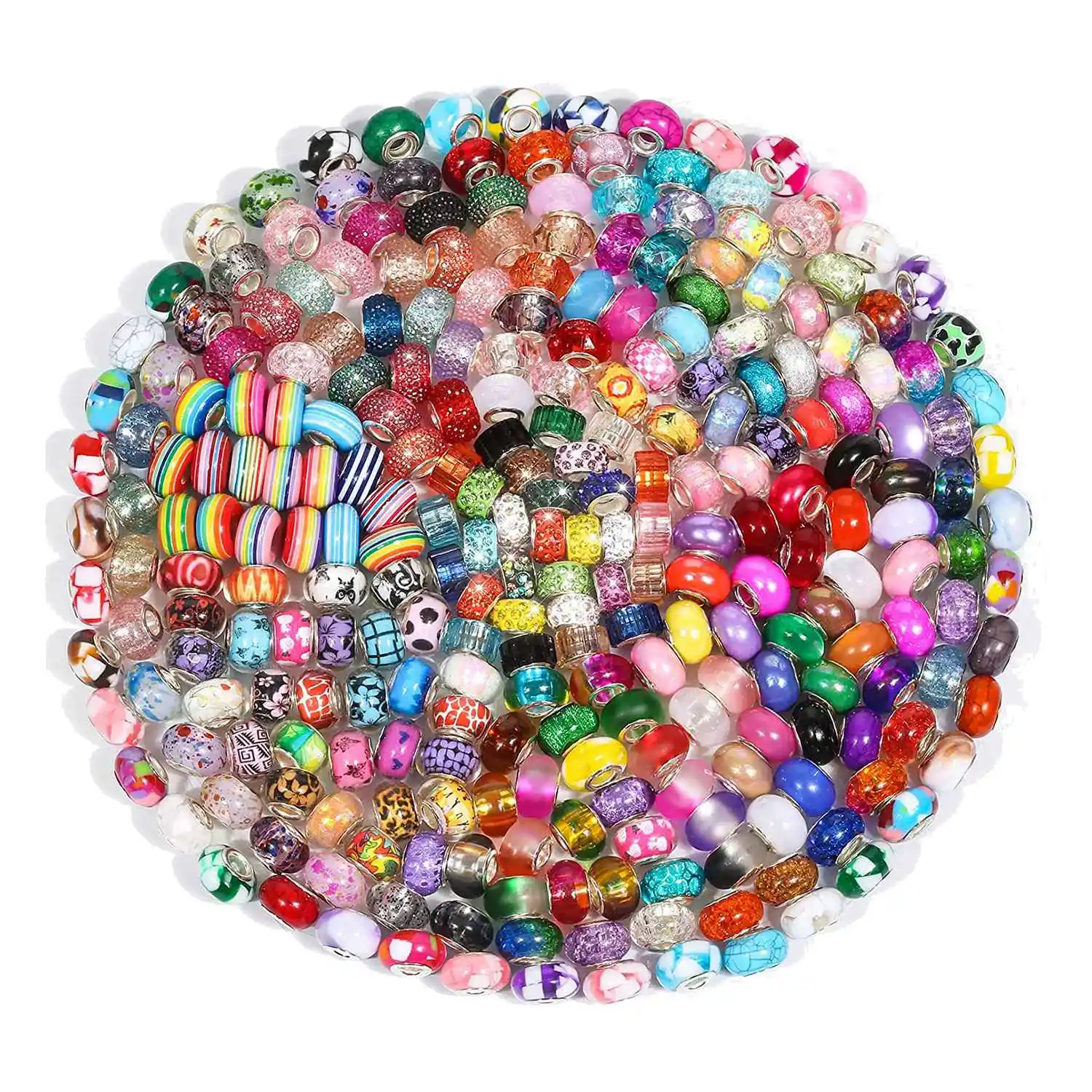

200 Pack of Large Hole Glass Beads for Jewelry Making,European Beads Bulk Mixed Color Spacer Beads for DIY Craft