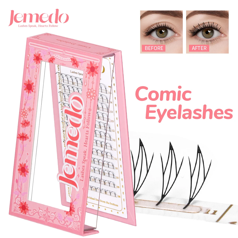 

JEMEDO Comic Eyelash Extensions Anime Narrow Spire Lashes Spire Clusters Manga Style Feather Lightweight Premade Lash Extension