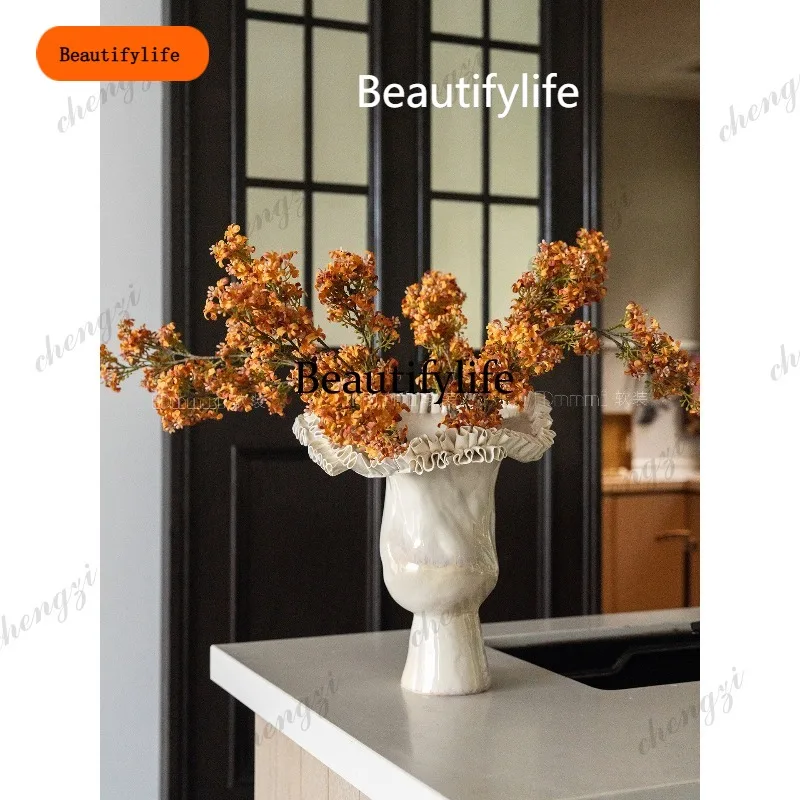 CCC Handmade beige manor literary flower ware living room hotel high-end vase ornament