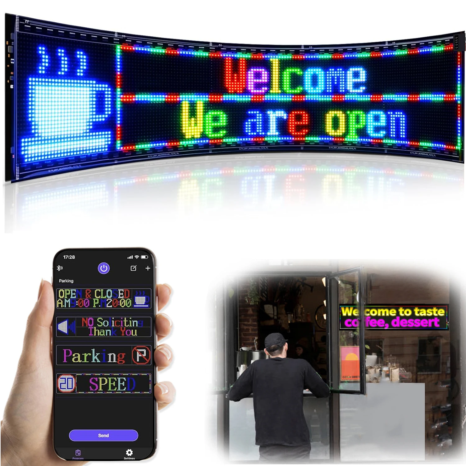 gotus led flexivel rolling billboard controle app suporta dual single row programacao padrao de texto shop sign bluetooth 01