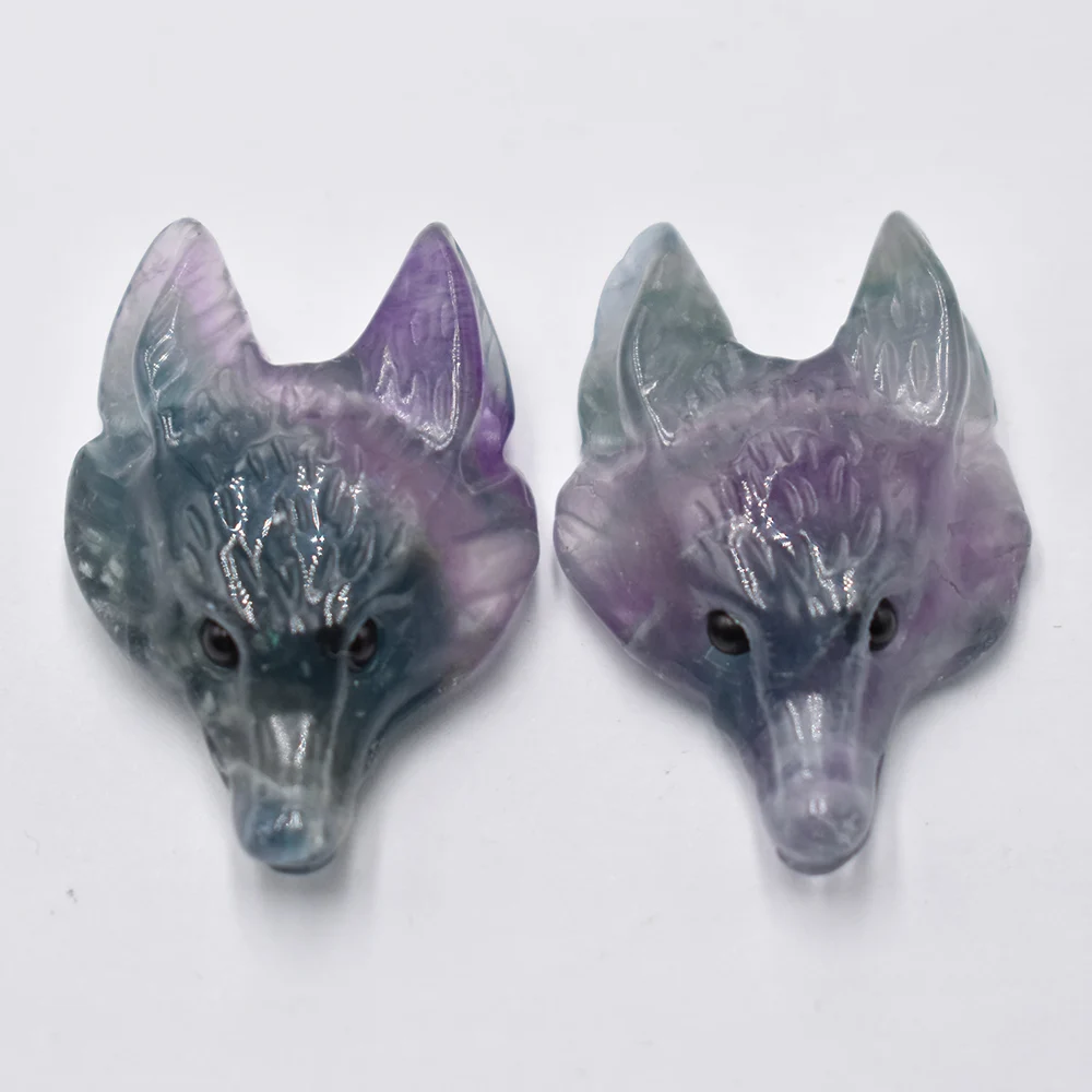 Großhandel 2 Stück/Set Modische Naturstein-Amethyst-Lapislazuli-Anhänger in Wolfskopfform für die Schmuckherstellung. – Detail 4