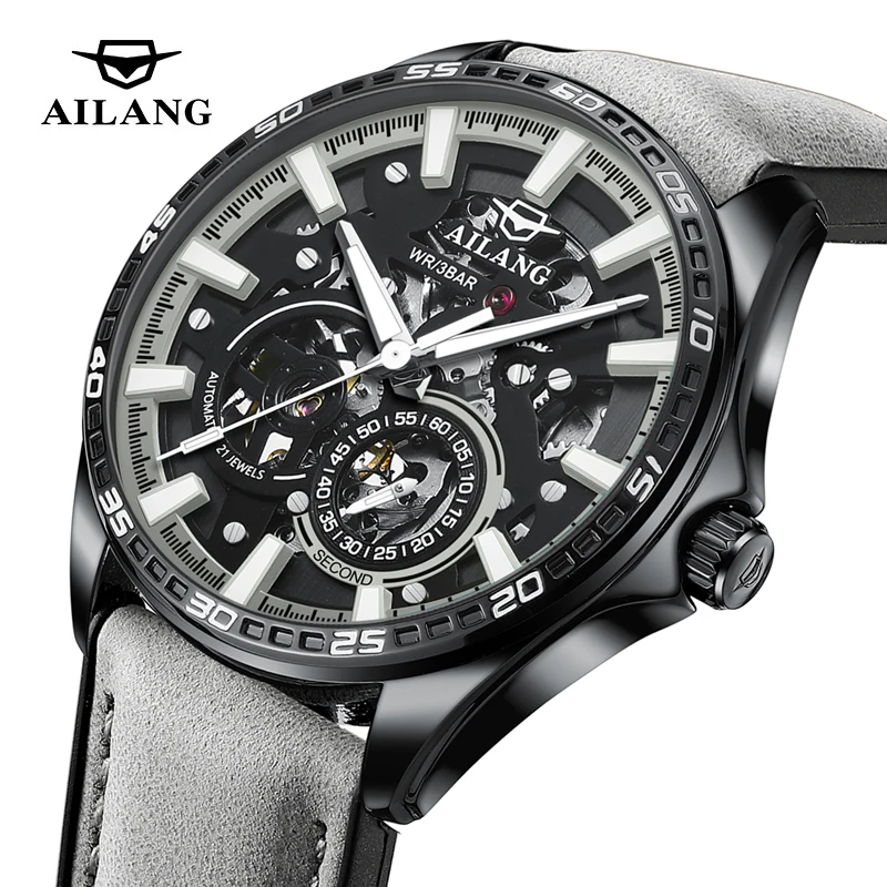 

AILANG брендовые роскошные автоматические полые механические часы мужские модные кожаные водонепроницаемые водонепроницаемые светящиеся часы со скелетом мужские