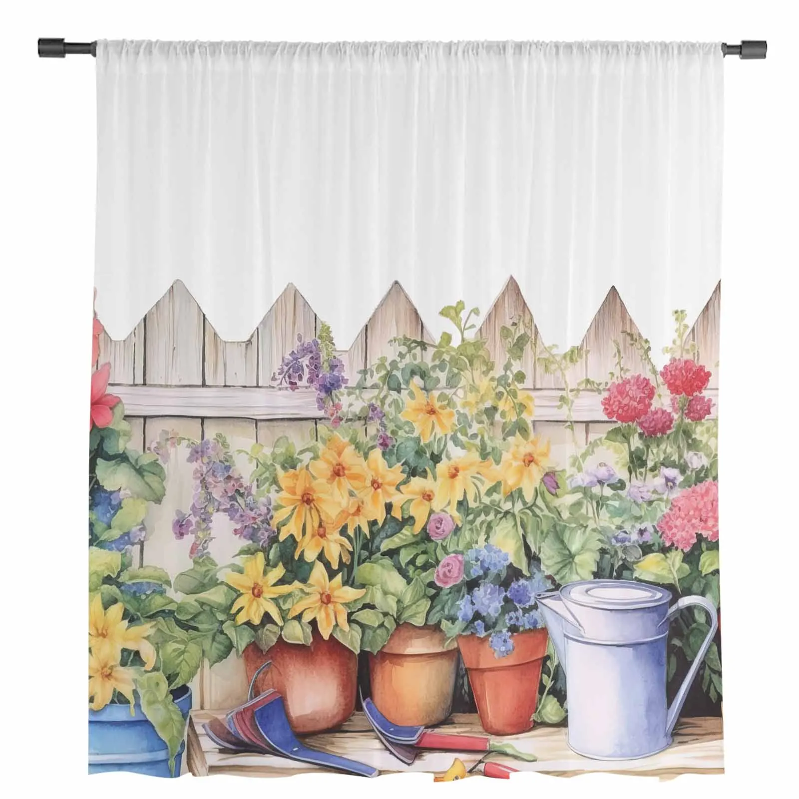 Watercolor Country Garden Plant Flower Tulle Curtains for Living Room Bedroom Modern Chiffon Sheer Voile Kitchen Window Curtain