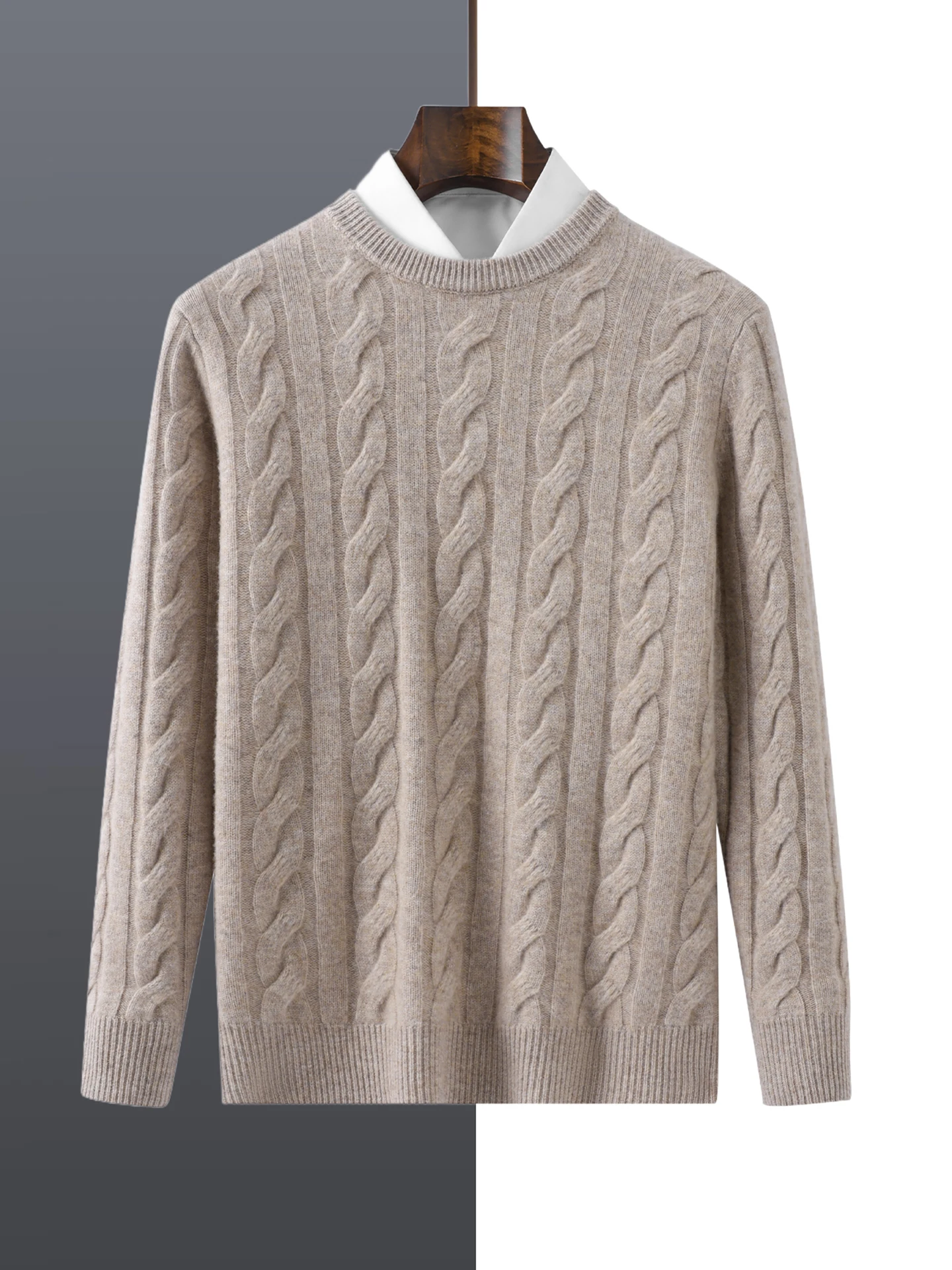 Pullover girocollo da uomo in pura lana merino al 100% modello intrecciato spesso autunno inverno maglione di cashmere lavorato a maglia alla moda casual